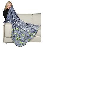 Kanguru Plaid Glow Constellations, Polyester, Bleu/Gris, 130x150 cm