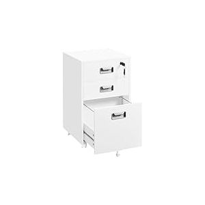 Yaheetech Caisson de Bureau Mobile avec 3 Tiroirs, Verrouillable, Rangement Bureau pour Document A4/Lettre, Dossier Suspendu, Support d'Imprimante &agrave; roulettes, 40 cm L &times; 40 cm l &times; 66cm, Blanc