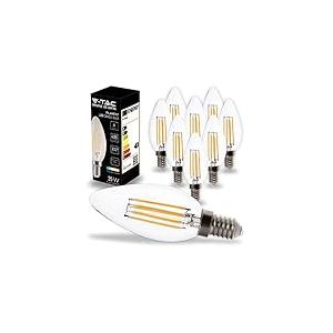 V-TAC 10x Ampoules LED Filament Bougie E14-4W (équivalent à 35W) 400 Lumen - 6400K Blanc Froid - Ouverture du faisceau lumineux 180° - Ampoule Efficacité Maximale et Économie d'Énergie