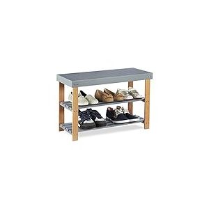 Relaxdays 10022209 Banc Bambou, 2 Niveaux Ouverts, Range-Chaussures, Banquette Veinure Naturelle, 45x70x28,5cm, Gris, HLP 45 x 70 x 28,5 cm