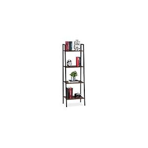 Relaxdays Pieds, Etag&egrave;re en &eacute;chelle 4 espaces Rangement, Plantes, HLP: 136 x 44 x 31,5cm, Bois et Noir, Fer, Marron, 5 cm