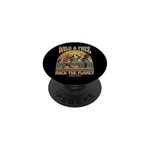 Wild Bear Guitare r&eacute;tro Wildlife Music Vintage Mountain Art PopSockets PopGrip Adh&eacute;sif