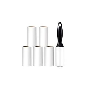 Vinabo Rouleau Poils Animaux, 1 Poignées + 6 Rouleaux Feuilles Adhésives, Rouleau Adhesif Vetement, Lint Roller pour VêTements, Cheveux, Canapé, Lit, Poils de Chat et Chien - 60/Rouleau