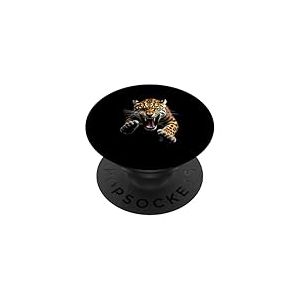 Tête de léopard en colère Rugissant Animal Sauvage Jungle Art PopSockets PopGrip Adhésif