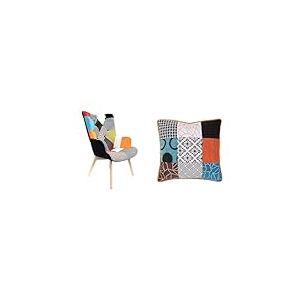 HOME DECO FACTORY The HD3610 Fauteuil A Patchwork Helsinki Multicolore Mobilier, Assise & Coussin Patchwork Dehoussable 40 X 40 cm Decoration Textile, Blanc Noir Orange