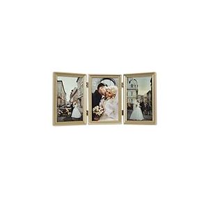 Lawrence Frames, cadre photo triple, à charnière en laiton antique, 10 x 15 cm, bordure de perles, or satiné