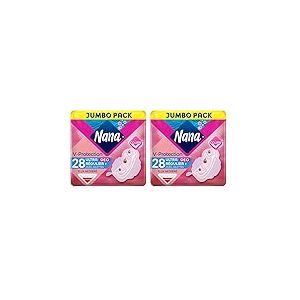 Nana Ultra Régulier Plus Deo Serviettes Hygiéniques Avec Ailettes - Flux Modérés - 28 Serviettes En Pochette Individuelle (Lot de 2)