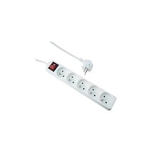 EXPERT LINE - Multiprise électrique 5 prises multiple - Bloc multiprise 5 prises + interrupteur, rallonge multiprises - 5P / 16A / 3G1mm² - Blanc - Protection enfant