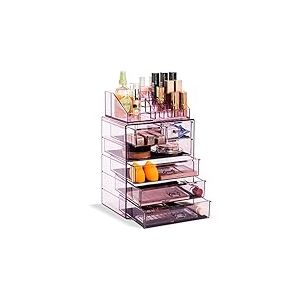 Sorbus Organisateur de maquillage transparent &ndash; Rangement de maquillage et de bijoux &ndash; Design spacieux &ndash; Excellent support pour commode, salle de bain, coiffeuse et comptoir (3 grands, 4 petits tiroirs) [Violet]