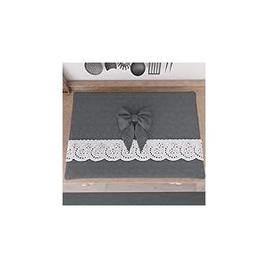 PETTI Artigiani Italiani - Couvre-cuiseur élégant, couvre-cuiseur shabby chic en couleur unie avec volants en dentelle sangallo et nœuds, couvre-cuisinière en coton, couvre-cuisinière 70 x 50 cm gris