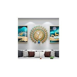 EURSON Grande horloge murale de luxe en forme de paon de 23,723,7 cm sans tic-tac en cristal silencieux, personnalité créative, art moderne, horloge murale décorative pour décoration de salon (bleu et