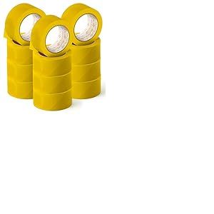 OFITURIA Ruban adhésif, couleur jaune, ruban pour emballer et organiser vos boîtes et envois, sceau de différentes couleurs vives 66 mt x 48 mm (12 unité - Jaune)