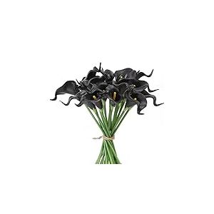 IPOPU Lot de 24 Fleurs de lys Calla Noires artificielles pour décoration de Table de Mariage - Fleurs artificielles - Noir