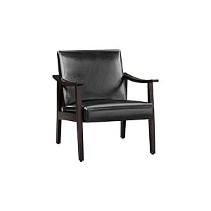 Yaheetech Fauteuil de Salon avec Accoudoirs Courbes Chaise Ergonomique Cadre en Bois d&rsquo;h&eacute;v&eacute;a pour Salon Chambre Salle de S&eacute;jour Bureau 62&times;70&times;74 cm Noir