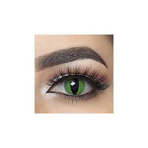 MYSA LENS® Lentilles De Contact De Couleur Fantaisie Crazy Halloween Cosplay Oeil De Chat Vert Oeil De Serpent Green Cat Etui Offert 12 Mois sans correction