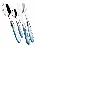 BUGATTI, Aladdin, Ensemble de Couverts 24 pi&egrave;ces en Acier Inoxydable 18/10, Anneau chrom&eacute; et Manche Bleu Clair Effet Nacre. Set 6 Personnes: 6 cuill&egrave;res, 6 fourchettes, 6 Couteaux, 6 cuill&egrave;res &agrave; caf&eacute;