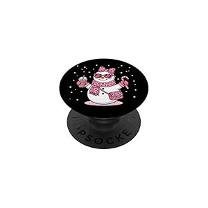 Bonhomme de Neige Mignon l&eacute;opard Coquette Noeud No&euml;l Femmes Filles PopSockets PopGrip Adh&eacute;sif