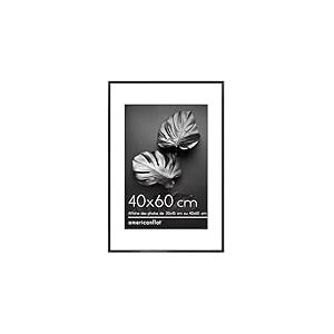 Americanflat Cadre Photo Aluminium 40x60 cm Noir - Cadre 30x45 cm avec Passe-Partout ou 40x60 cm sans Passe-Partout - Verre Antichoc, Matériel de Suspension Mural Intégré