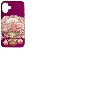 Montgolfière flottante pour bébé ours rose pivoine fleur Coque pour iPhone 16 Plus