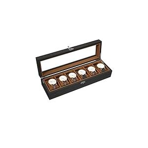 Uten Bo&icirc;te &agrave; Montres 6 Compartiments, Coffret &agrave; montres en Bois, Couvercle en Verre, Coffret de Rangement pour Montres pour Hommes et Femmes, Coussinets Coton de Soie, Doublure Marron, Id&eacute;e Cadeau