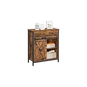 VASAGLE Meuble de Rangement, Buffet, Armoire de Cuisine, Placard, avec Porte Coulissante, 30 x 70 x 80 cm, &Eacute;tag&egrave;re R&eacute;glable, Style Campagnard, pour Salon, Marron Rustique et Noir LSC100B01