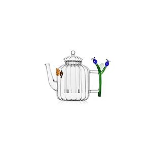 Ichendorf Milano Th&eacute;i&egrave;re optique, papillon et fleur bleue, collection botanique, 70 cl, verre borosilicate, fait &agrave; la main