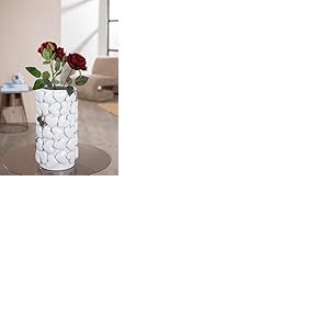 GILDE Vase cylindrique en céramique émaillée - Motif cœur - Blanc - Hauteur : 31 cm - Diamètre : 17 cm