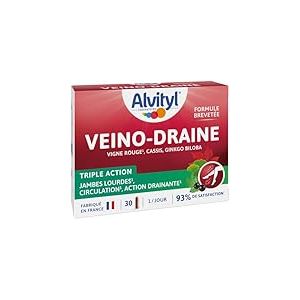 Alvityl - Veino-Draine - Circulation, Action drainante, Jambes l&eacute;g&egrave;res - Vigne rouge - 93% de satisfaction- 30 g&eacute;lules