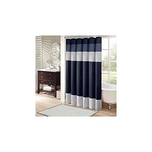 Madison Park Lot de 1 Rideau de Bain Moderne en Microfibre &agrave; Rayures Imitation Soie pour Salle de Bain Bleu Marine 183 x 183 cm