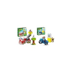 LEGO 10969 Duplo Town Le Camion de Pompiers, Jouet de Construction, avec Lumières & 10967 Duplo La Moto De Police, Jouet pour Les Enfants de 2 Ans et Plus, avec Figurine de Policier, Développement