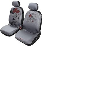 TataWay - Housses de siège Auto universelles, Compatibles avec airbags, Appuie-têtes séparés, Motif Mickey/Minnie brodé, Lot de 2, Gris, Polyester