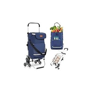 Sekey Chariot de Courses Pliable avec Fonction Monte-Escaliers, Caddie 3 en 1 avec Sac &agrave; Bandouli&egrave;re et 3 Roues, Trolley et Diable Id&eacute;al pour Les Citadins, Les Courses et Le Camping &ndash; Bleu