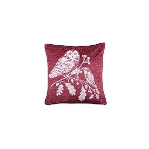 Dreams & Drapes - Coussin Polaire Rouge et Blanc (43 x 43 cm) - Garnissage Inclus - Coussin Animaux de la forêt - Coussin Rouge Bordeaux avec Housse Incluse/Insert de Coussin - Housse de Couette