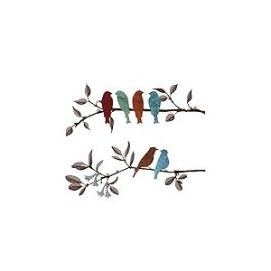 Demissle Lot de 2 Oiseaux en m&eacute;tal sur Une Branche - D&eacute;coration Murale &agrave; Suspendre - Feuilles avec Oiseaux - D&eacute;coration Murale Rustique - D&eacute;coration Murale d'int&eacute;rieur et d'ext&eacute;rieur (color&eacute;)