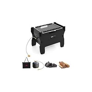 FANTASK Barbecue de table 2 en 1 et barbecue au charbon de bois, petit foyer portable avec grille en acier inoxydable et sac de transport, barbecue &agrave; gaz en m&eacute;tal pour pique-nique, camping, barbecue