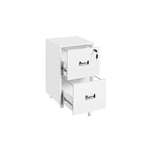 Yaheetech Caisson Bureau avec 2 Tiroirs，Rangement Document &agrave; roulettes，Classeur &agrave; Fichiers pour Format A4/ Lettre Style Industriel, 40 cm L &times; 40 cm l &times; 66,5 cm (Blanc)
