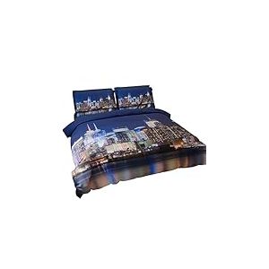 PETTI Artigiani Italiani - Housse de Couette King Size 240x220 cm (2 Taies 80x80 cm Incluses), Parure en Microfibre Imprimée New York - Fabriqué en Italie