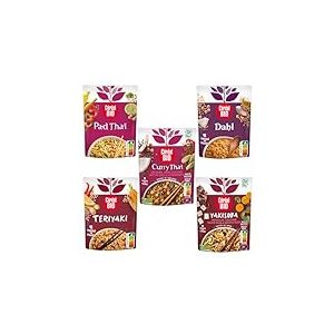 Céréal Bio Lot 5 Plats Cuisinés Végétariens – Saveurs d'Asie – Nouilles, Riz, Légumes, Épices – Bio, Micro-Ondables, Prêts à Réchauffer – 5 x 220g