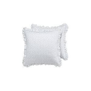 Laura Ashley Lot de 2 taies d'oreiller Euro Shams, 100% Coton Lisse avec Fermeture à enveloppe et Bords à Volants, Housse de Coussin pour lit ou canapé, certifiée Oeko-Tex, Lot de 2 (Bleu Chloé)