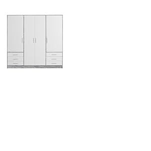 Forte Jupiter Armoire 200 210, Armoire, Armoire à Portes battantes, 4 Portes, avec 6 tiroirs et étagères, Aspect béton Gris et Blanc, 206,5 cm de Large x 60 cm de Profondeur x 200 cm de Haut