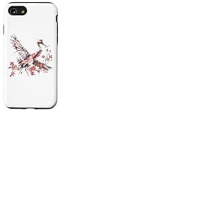 Grue &agrave; Couronne Rouge Origami Kawaii | Grue &agrave; Fleurs du Coque pour iPhone SE (2020) / 7/8