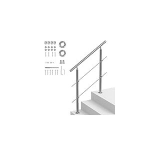 VEVOR Rampe d'Escalier, 100 cm, Main Courante Escalier pour Marches Extérieur Acier Inox, 2 Barres Transversales, Kit d'Installation, Garde Corps Double Colonne pour Personnes Âgées, Porche, Terrasse