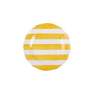 Villa d'Este Home Tivoli Lot de 6 assiettes &agrave; fruits en porcelaine, bord festonn&eacute; motif rayures, jaune, Versilia