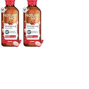 Natur&eacute; Moi - Shampooing Couleur Sans Sulfate - Soin des Cheveux Color&eacute;s et M&eacute;ch&eacute;s - Groseille, Huile de P&eacute;pin de Raisin Bio - 95% d'Origine Naturelle - 250 ml - Fabriqu&eacute; en France (Lot de 2)