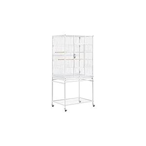 Yaheetech Grande Cage/Voli&egrave;re Oiseaux avec Support D&eacute;table &agrave; roulettes Cage pour Perroquet Gris du Gabon Canaris Parakeet Calopsitte &eacute;l&eacute;gante Pinson 65,5 x 42,5 x 136,5 cm Blanc