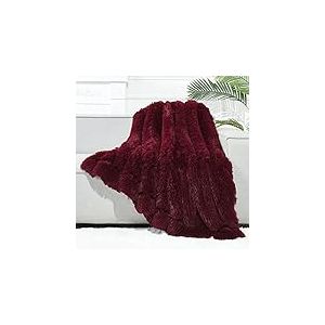 GONAAP Couverture pelucheuse en Fausse Fourrure Rouge vin, Super Douce et Confortable en Peluche pour canapé, Sofa et lit (Rouge vin, Taille Couvre-lit (127 x 152,4 cm))