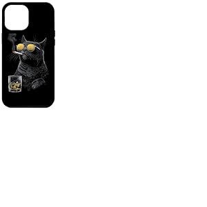 Chat Noir fumant Cigarette Amateur de Whisky drôle Coque pour iPhone 12 Pro Max