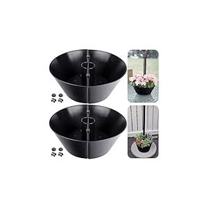EBaokuup Lot de 2 Pots de Fleurs en PVC pour Table de terrasse, Pot de Fleurs Demi-Circulaire en PVC pour poteaux de Parasol jusqu'à 5,1 cm de diamètre, Pot de Fleurs Parapluie pour Jardin et Plantes