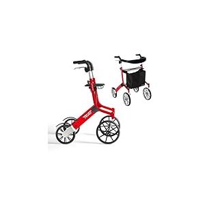 Trust Care Let's Go Out - D&eacute;ambulateur 4 roues Pliable Leger, D&eacute;ambulateur &agrave; roues, Freins &agrave; main, Sac inclus, Rollator Rouge, By Mobio