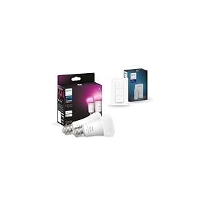 Philips Hue White & Color Ambiance, ampoule LED connectée E27,Equivalent 75W, Compatible Bluetooth, Pack de 2 + Dim Switch Télécommande Nomade Variateur de Lumière